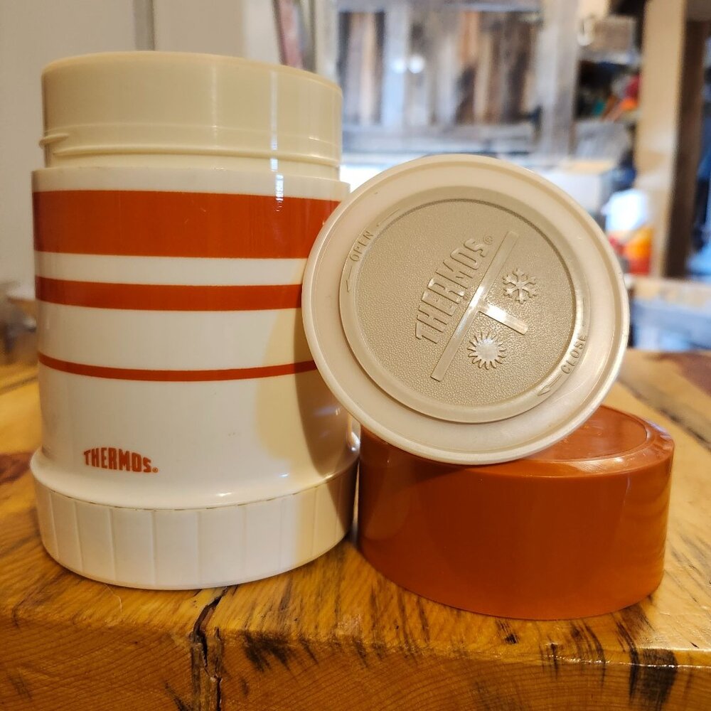 Vintage Thermos Wide Mouth 8 Oz Hot/Cold Container Classic Orange Stripe Durable - Picture 6 of 7
